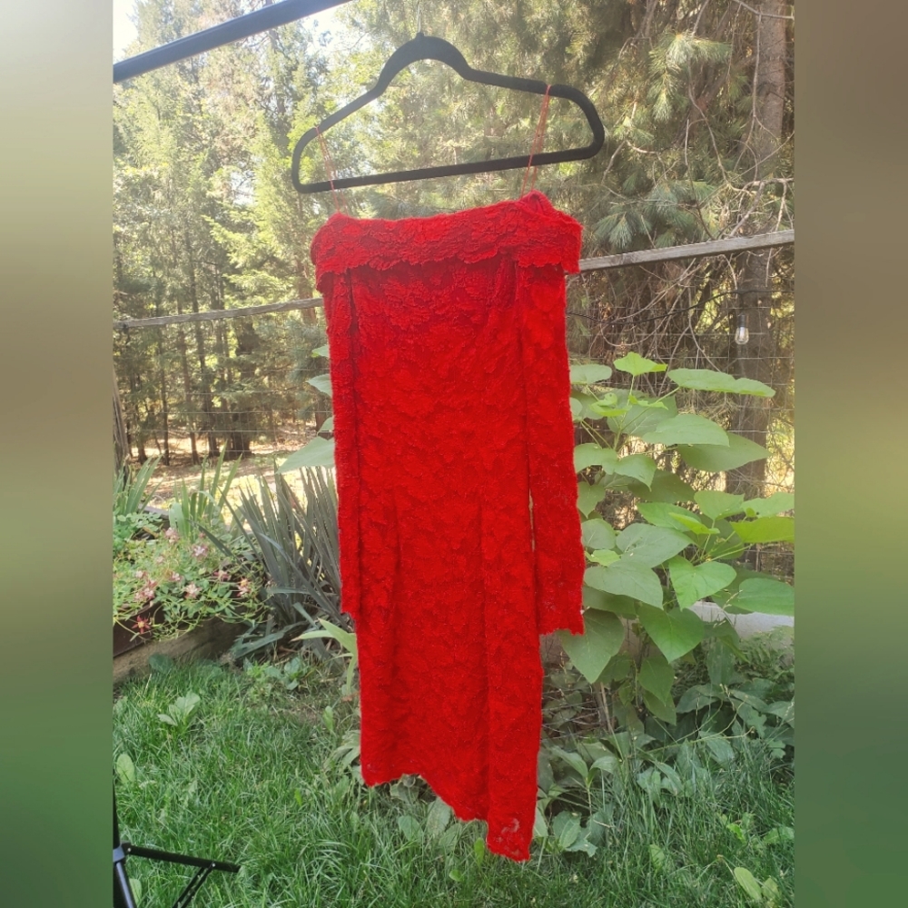Holly Malloy Vintage Red Lace Off the shoulder Dress Size 10